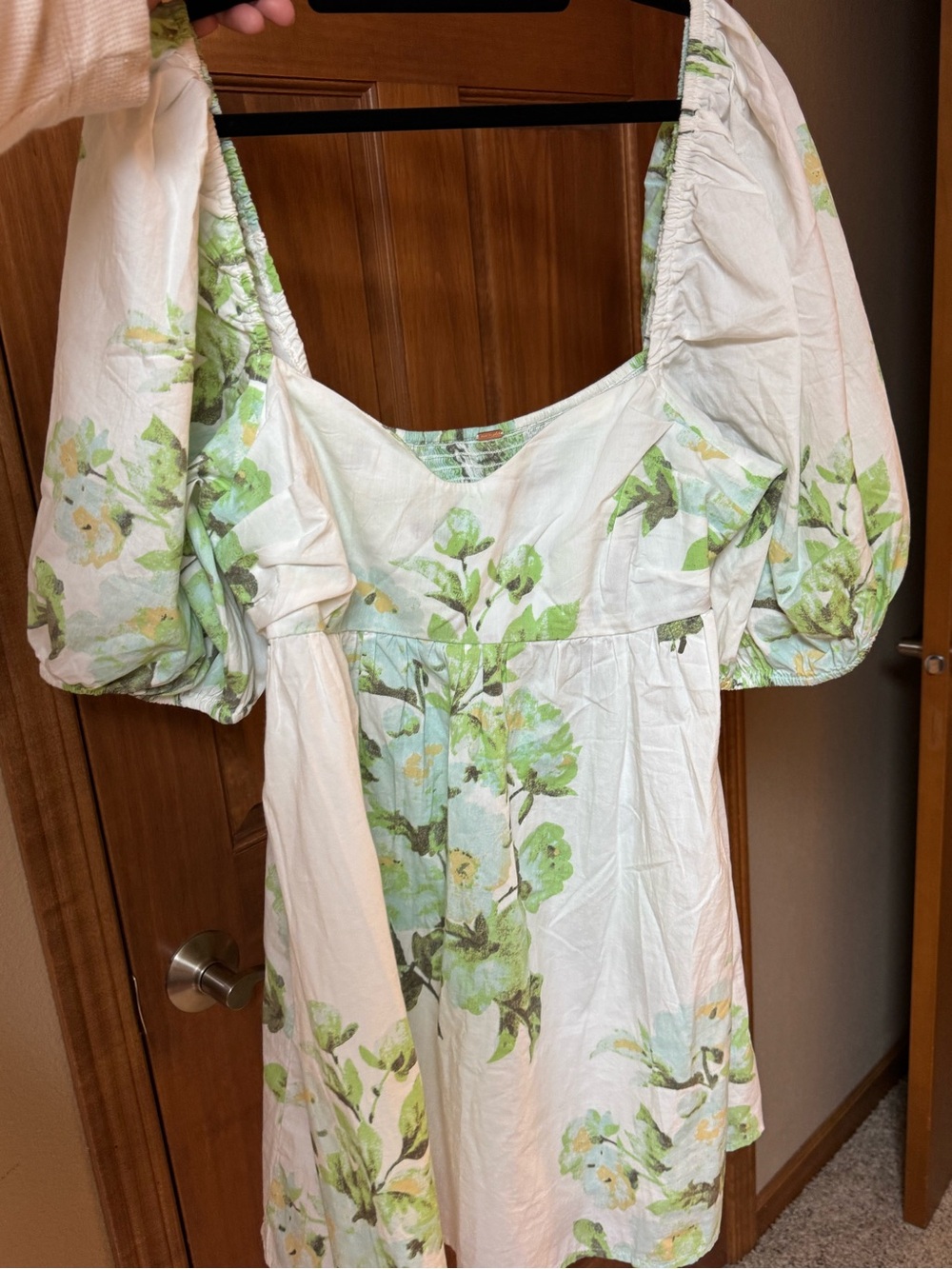Free People White Mini Dress with Green Floral Print